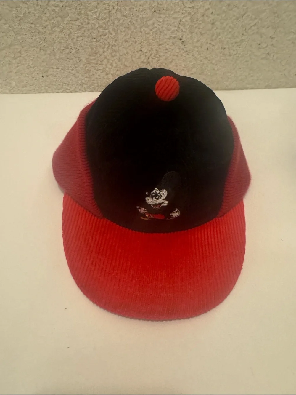 Disney Red and Black Kids Corduroy Cap with Character Patch
